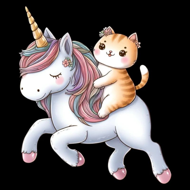 Petite licorne avec un chat comme cavalier