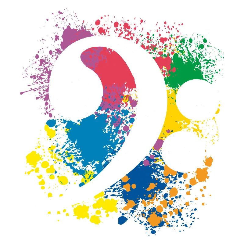Clé basse sur éclaboussures de couleur