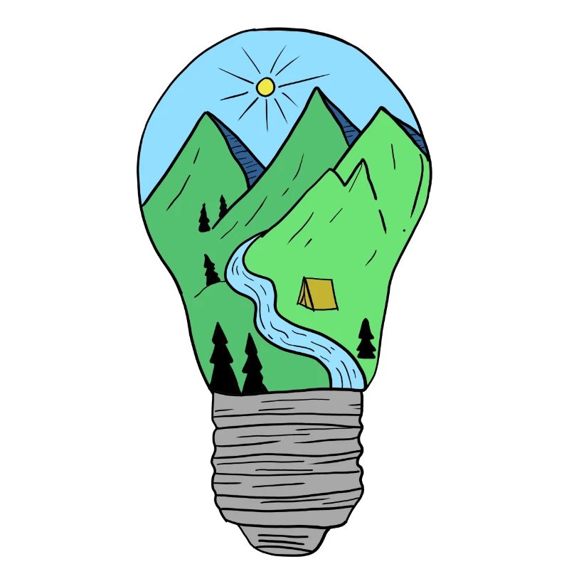 Mountains in a light bulb creatively hand-drawn