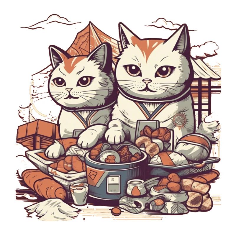 Comic Katzen essen süßes Gebäck