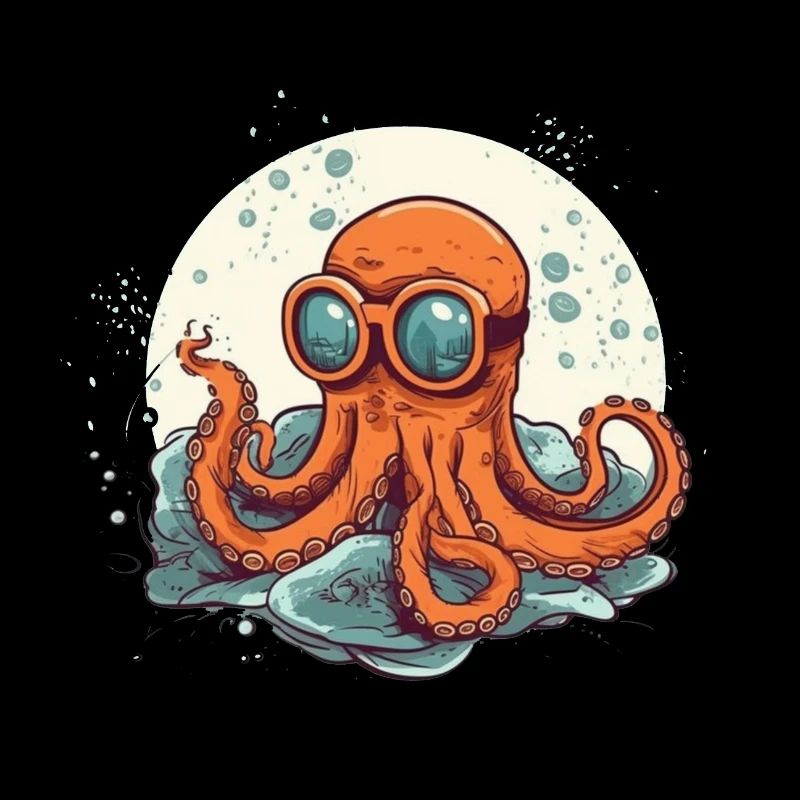 Nerdy Comic Octopus with Glasses