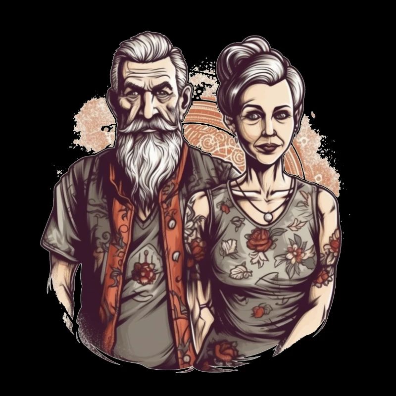 Cooles Bestager Pärchen mit Bart und Tattoos