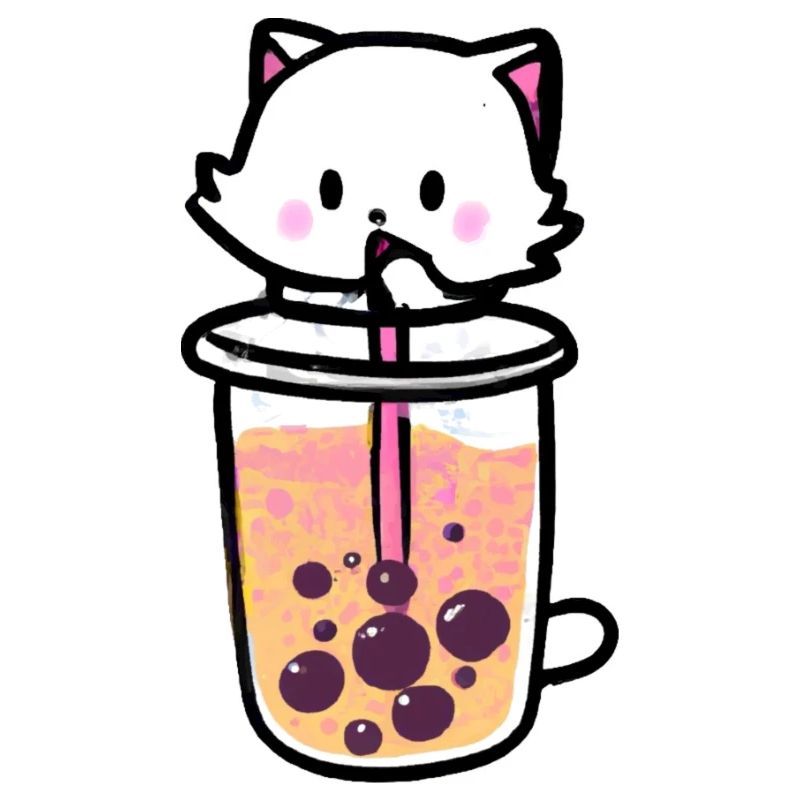 cute cat kawaii drinking bubble tea anime