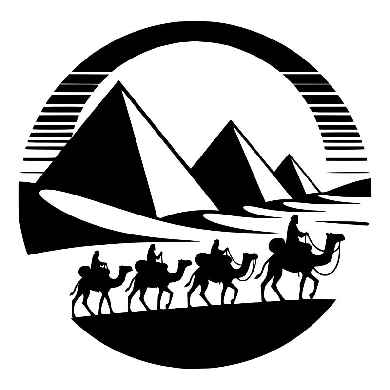 Silhouette égyptienne pyramides et caravane de chameaux