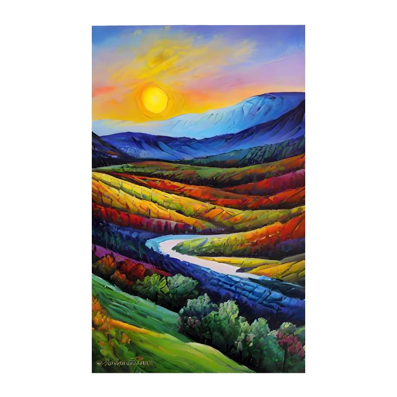 Impressionnisme coloré aquarelle coucher de soleil