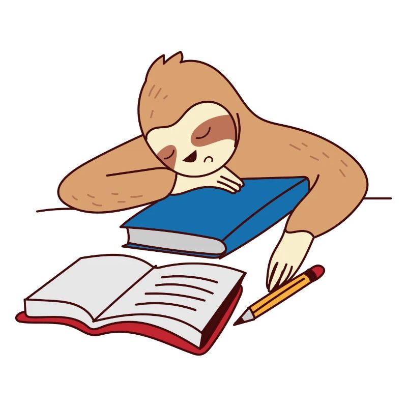 Sloth Studying Falling Asleep Ironic Student Tired