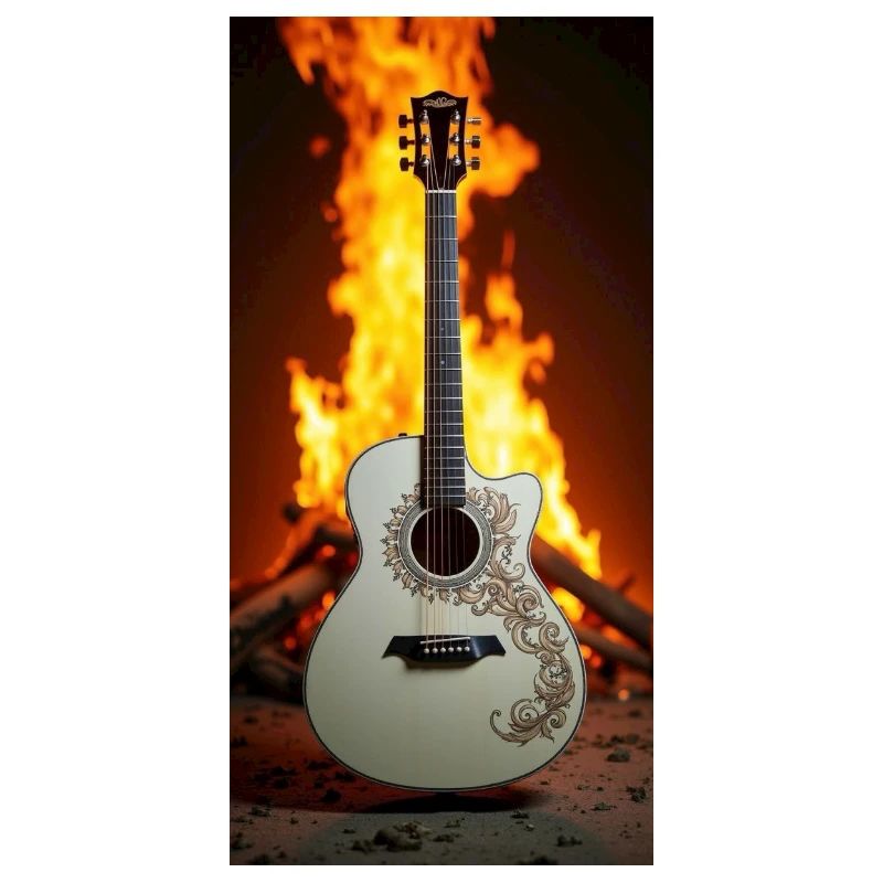 Guitare devant le feu
