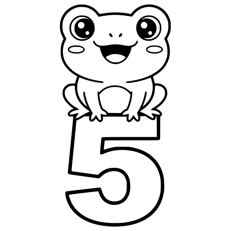 Grenouille joyeuse avec le chiffre 5 (dessin animé)