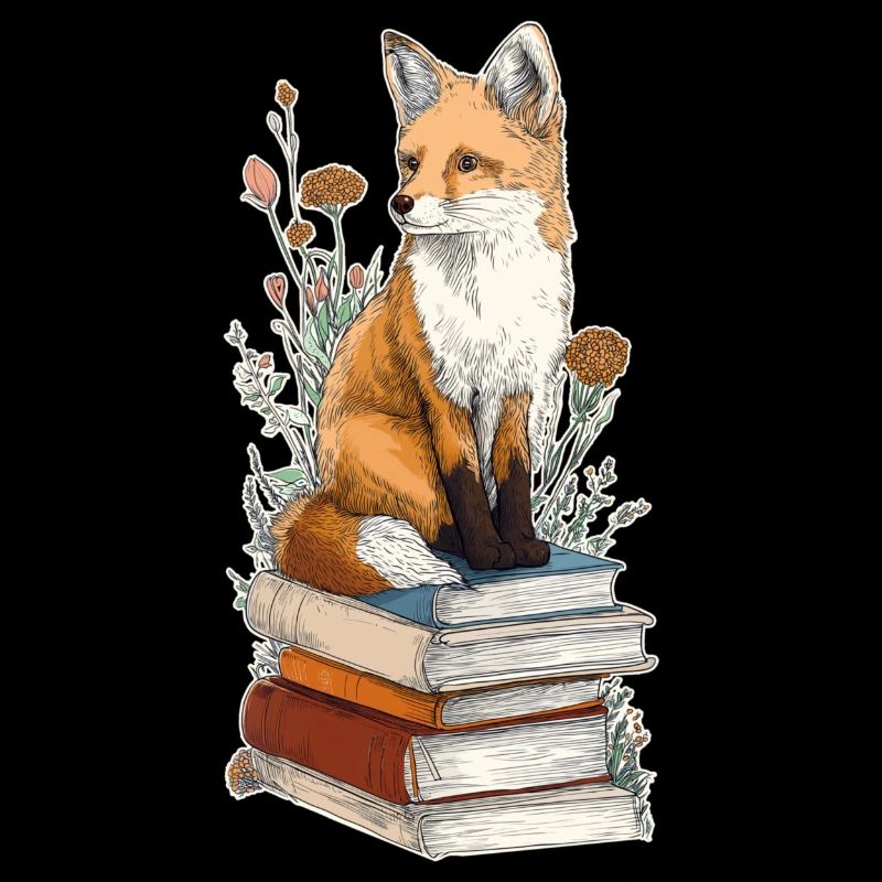 Fox on stack of books