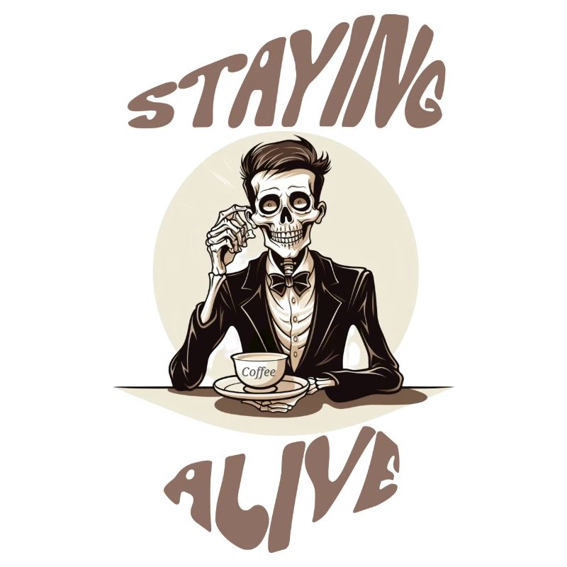 Staying alive skeleton drinks coffee fun caffeine