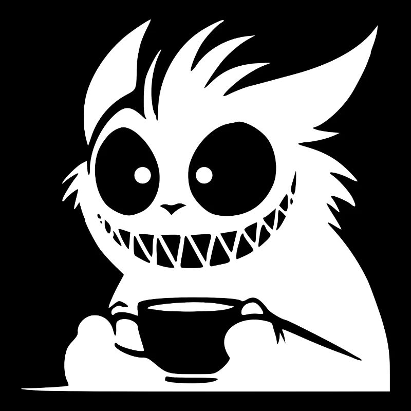 Cat on coffee trip with cup and crazy look