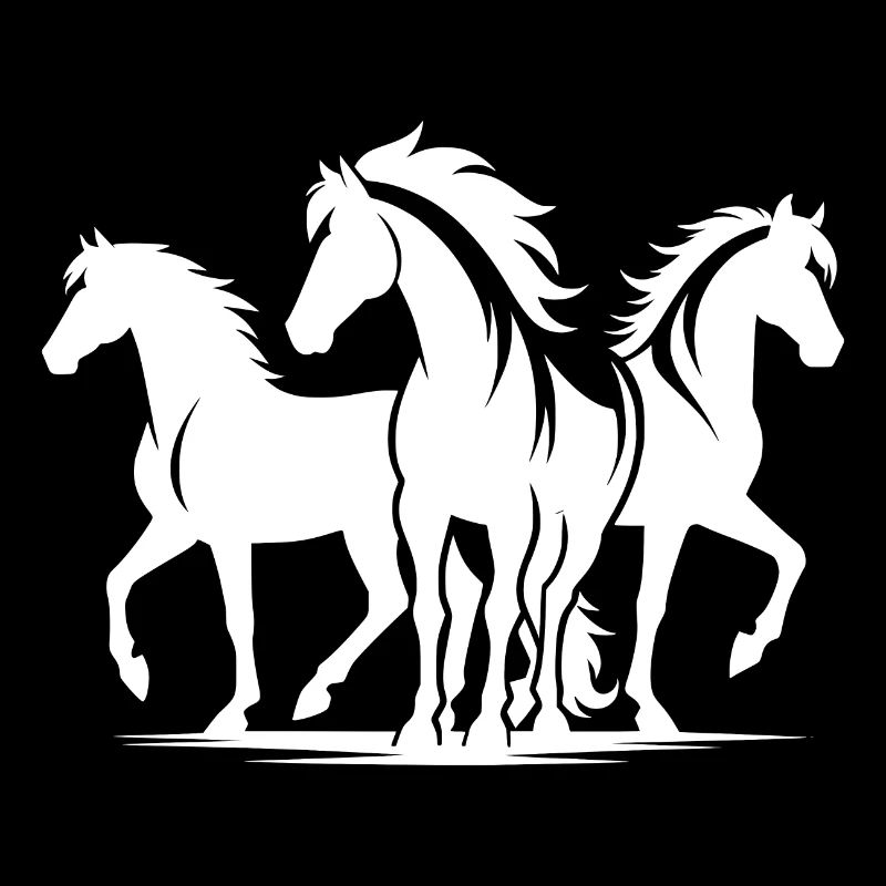 Three elegant horses with wild manes