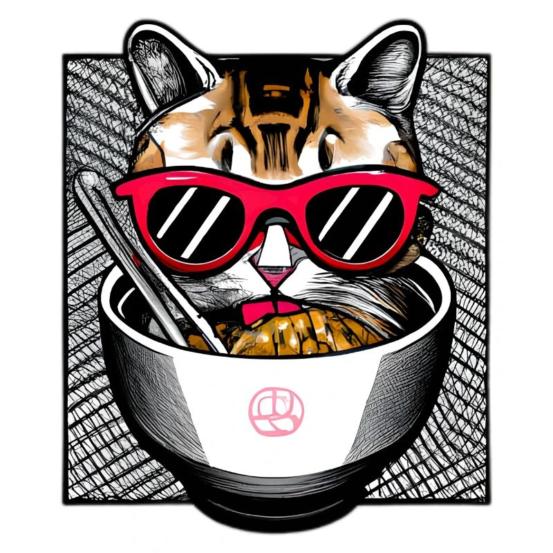 Le chat mignon aime la conception de nouilles ramen