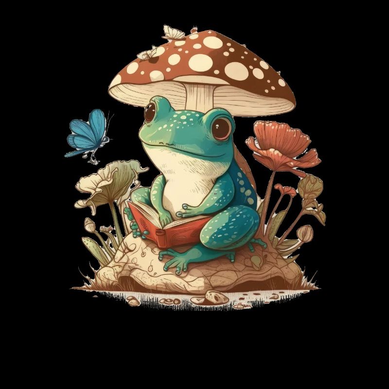 Lecture de grenouille champignon esthétique cottagecore blanc