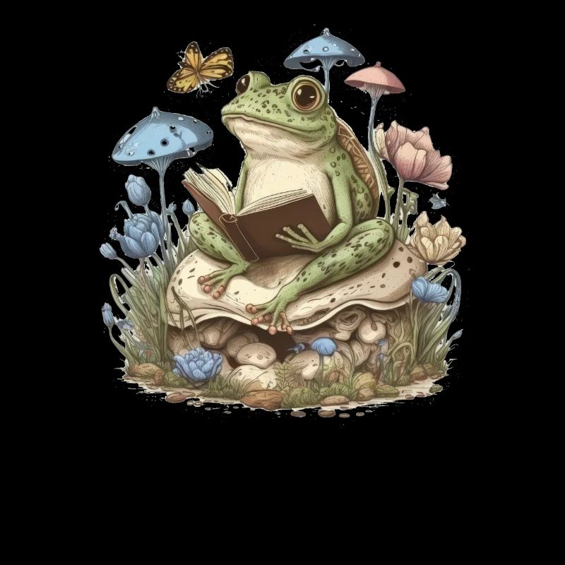 Lecture de grenouille champignon esthétique cottagecore blanc