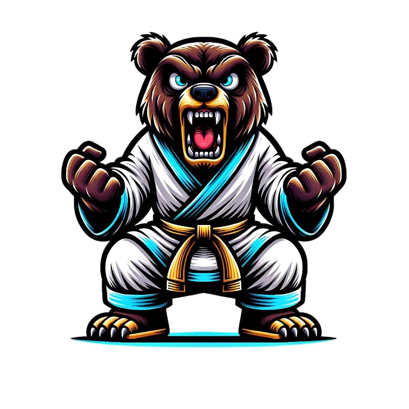 Ours de karaté en gi blanc avec ceinture jaune