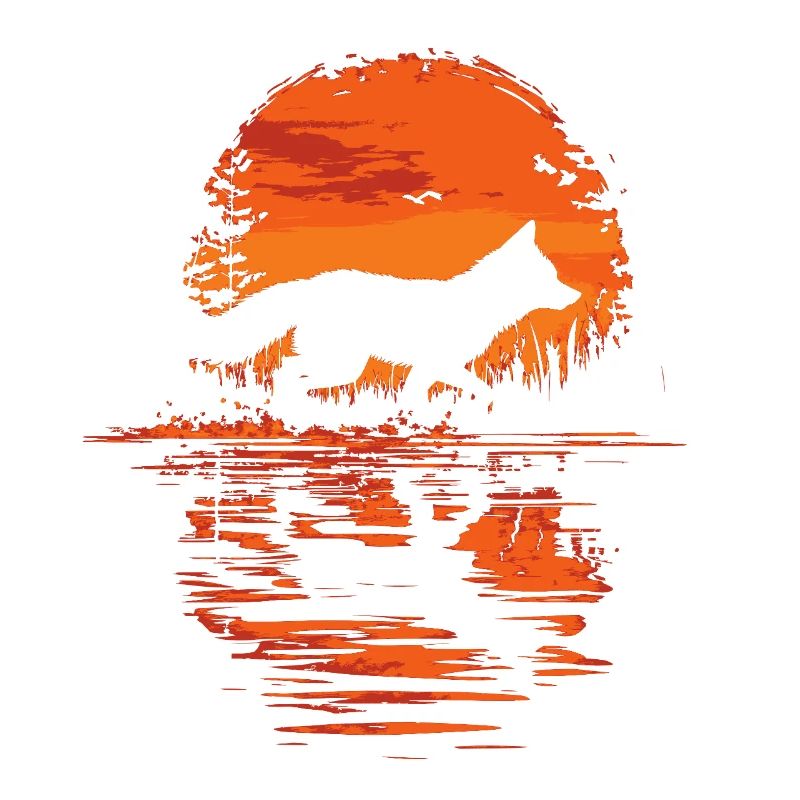 Fox running before sunset silhouette
