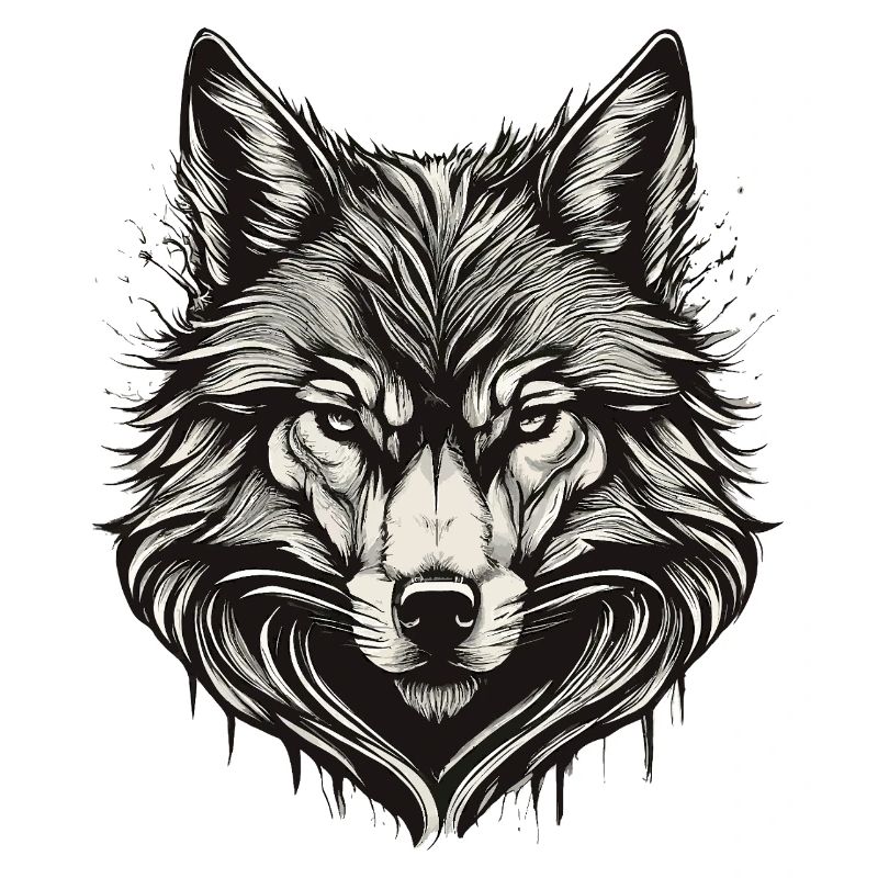 Wolf Head Ink Engraved