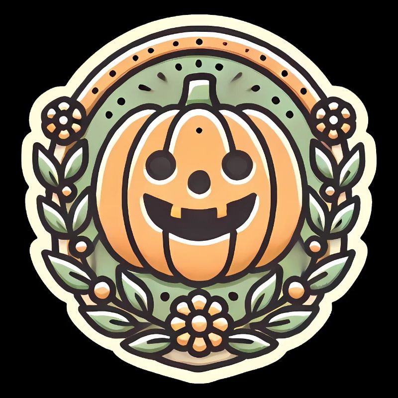 Vintage Halloween Pumpkin Wreath Badge
