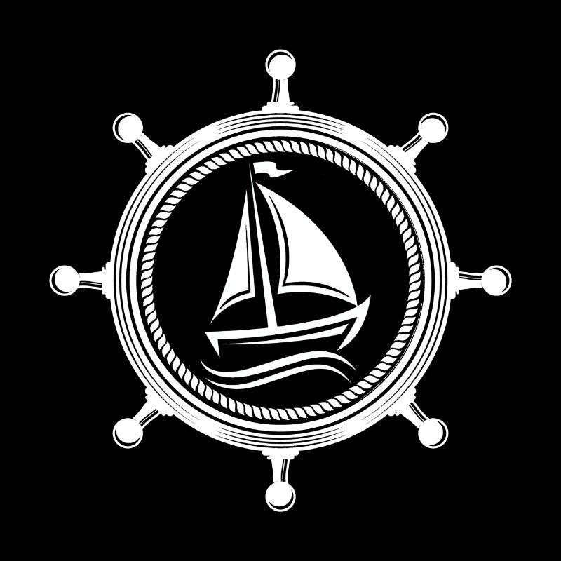 Sailboat ship captain sailing steering wheel
