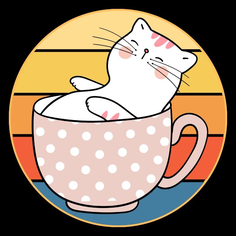 Drôle mignon Kawaii chat visage rétro coucher de soleil