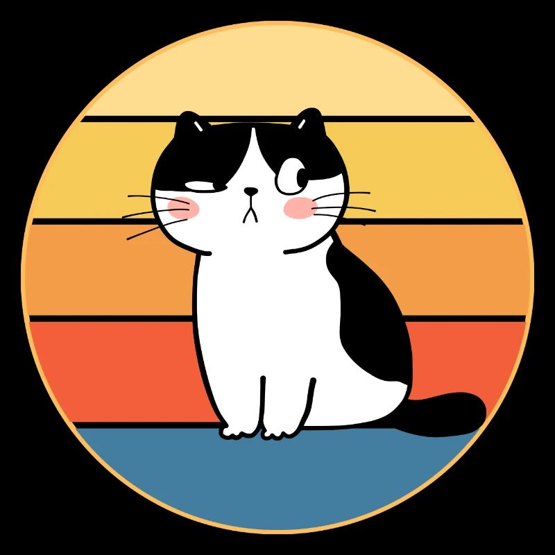 Drôle mignon Kawaii chat visage rétro coucher de soleil