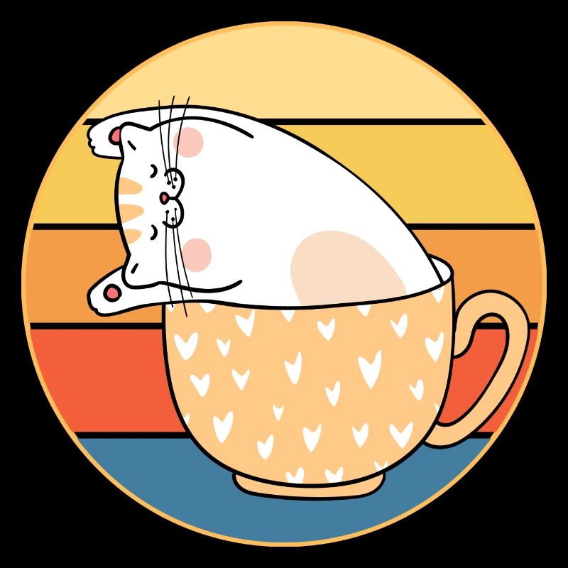 Drôle mignon Kawaii chat visage rétro coucher de soleil
