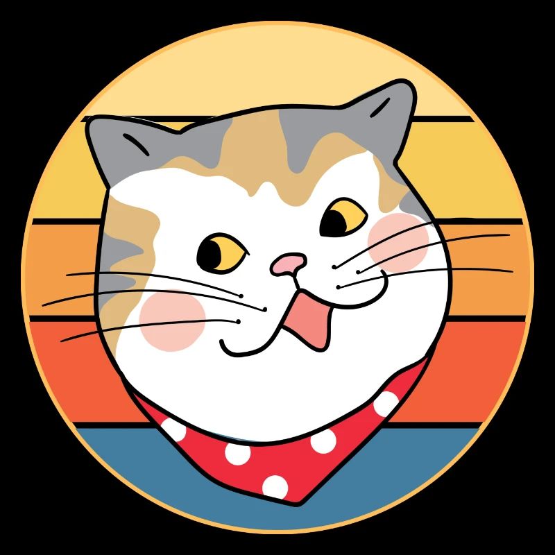 Drôle mignon Kawaii chat visage rétro coucher de soleil