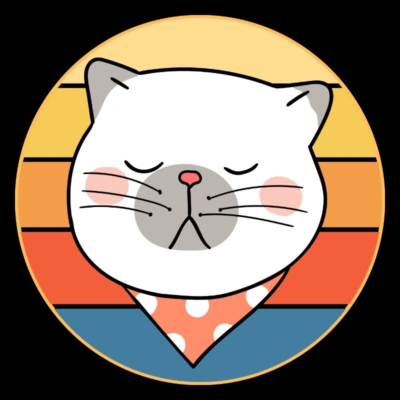 Drôle mignon Kawaii chat visage rétro coucher de soleil