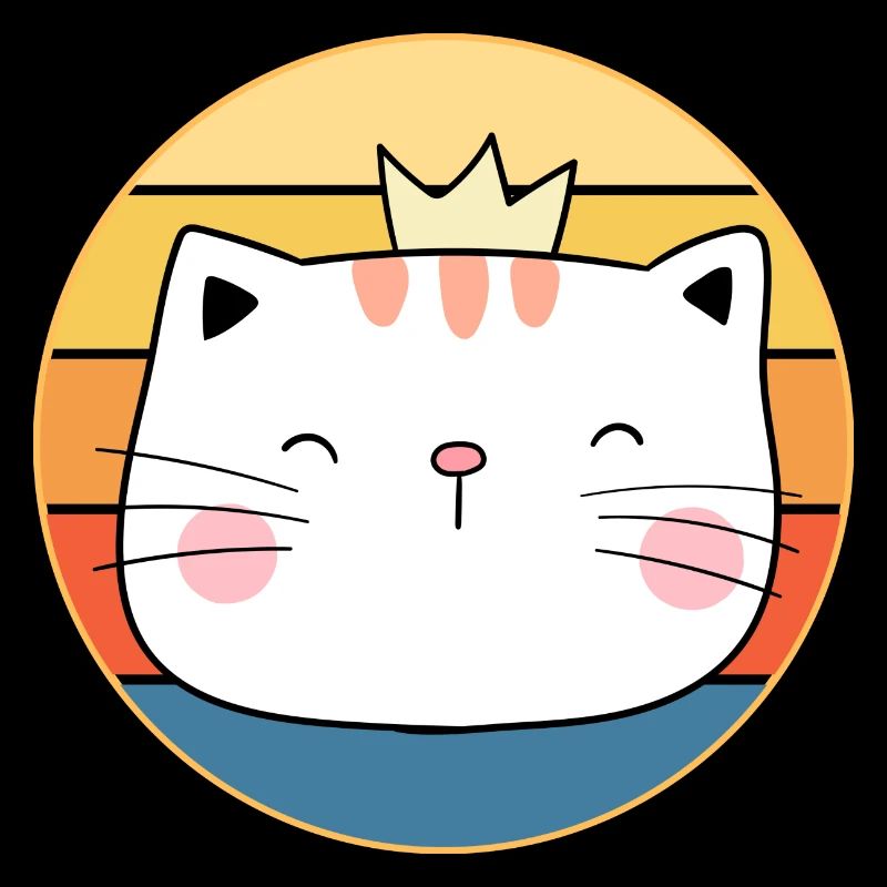 Drôle mignon Kawaii chat visage rétro coucher de soleil