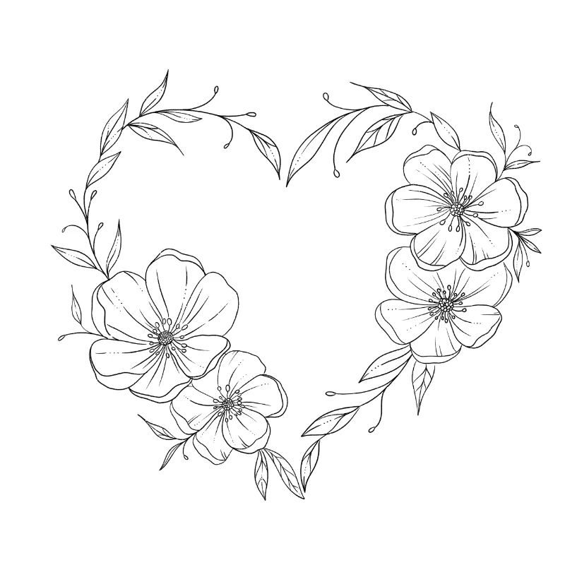 Herz mit Blumen und Blättern. Romantisch.