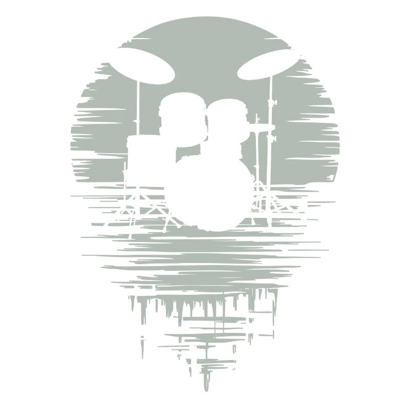 Drumset Silhouette Drums with Reflection