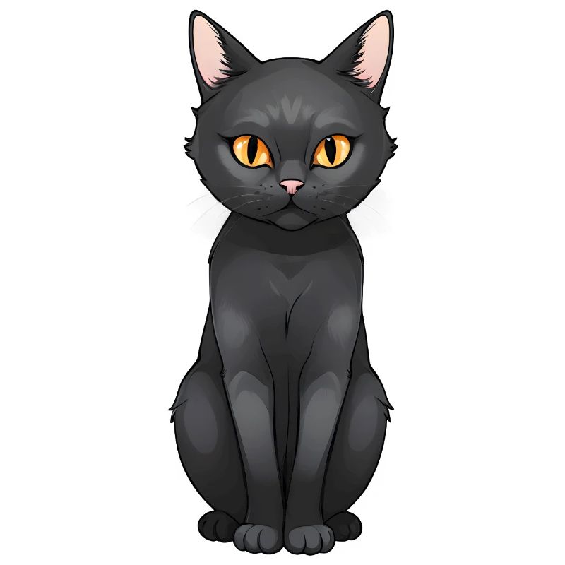 Chat noir mignon chat style bande dessinée