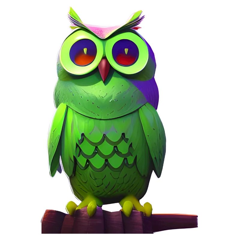 Green owl on a branch