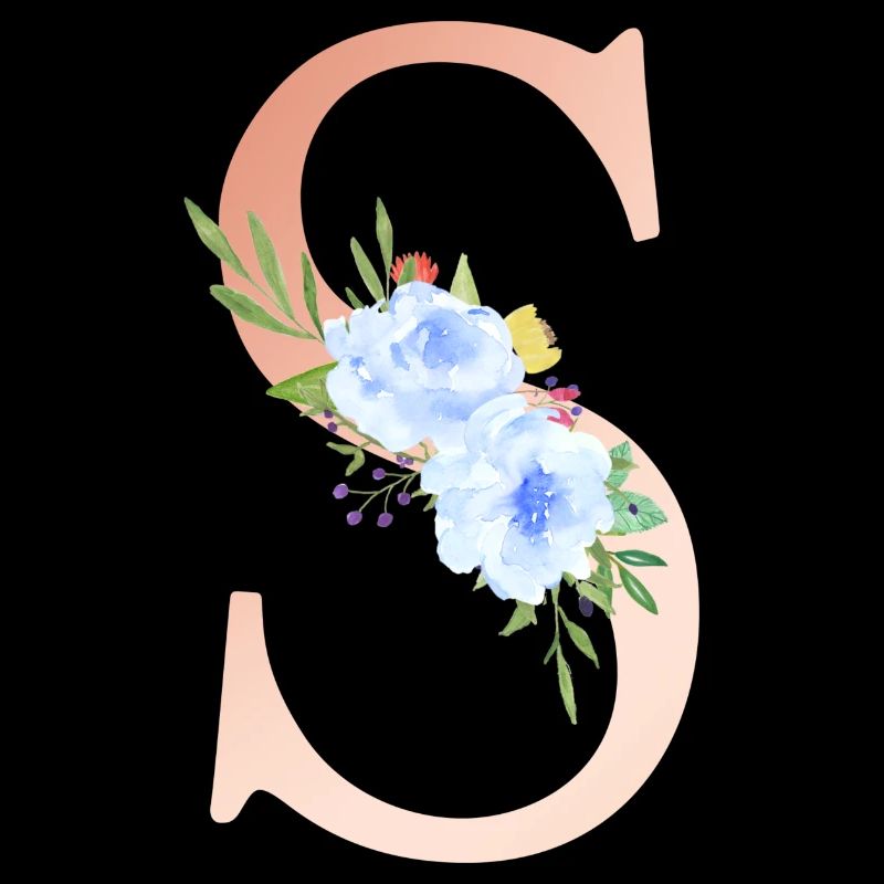 Customizable Monogram S Floral Blue Peach