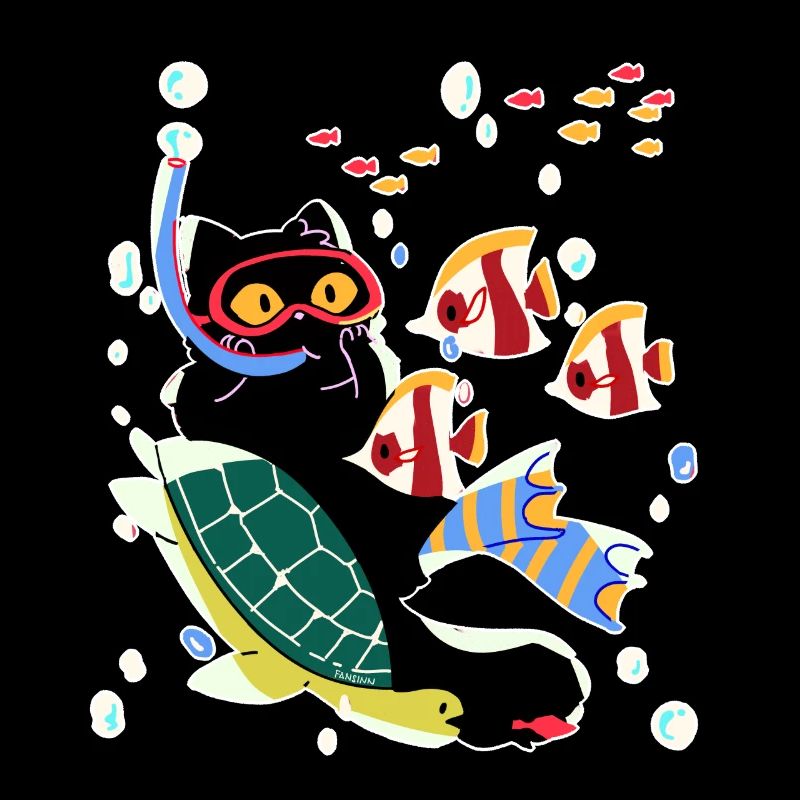 Cat Turtle Dive Fish Sea Gift