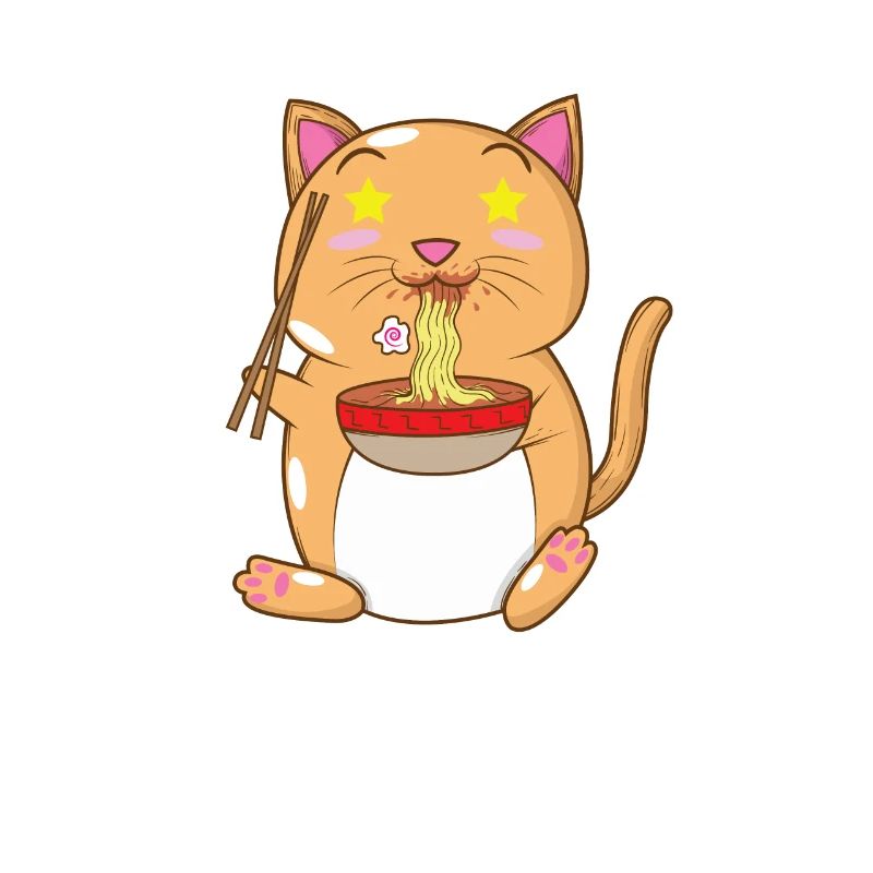 japanese cat eats ramen noodle