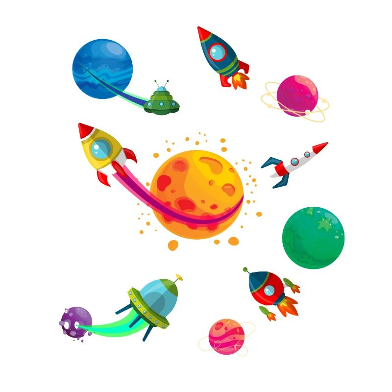 Fusées et planètes colorées dans l'espace pour les enfants