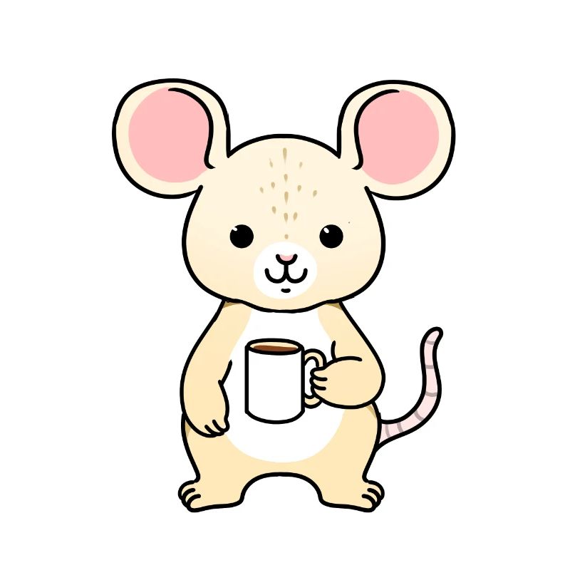 Mouse drinks coffee
