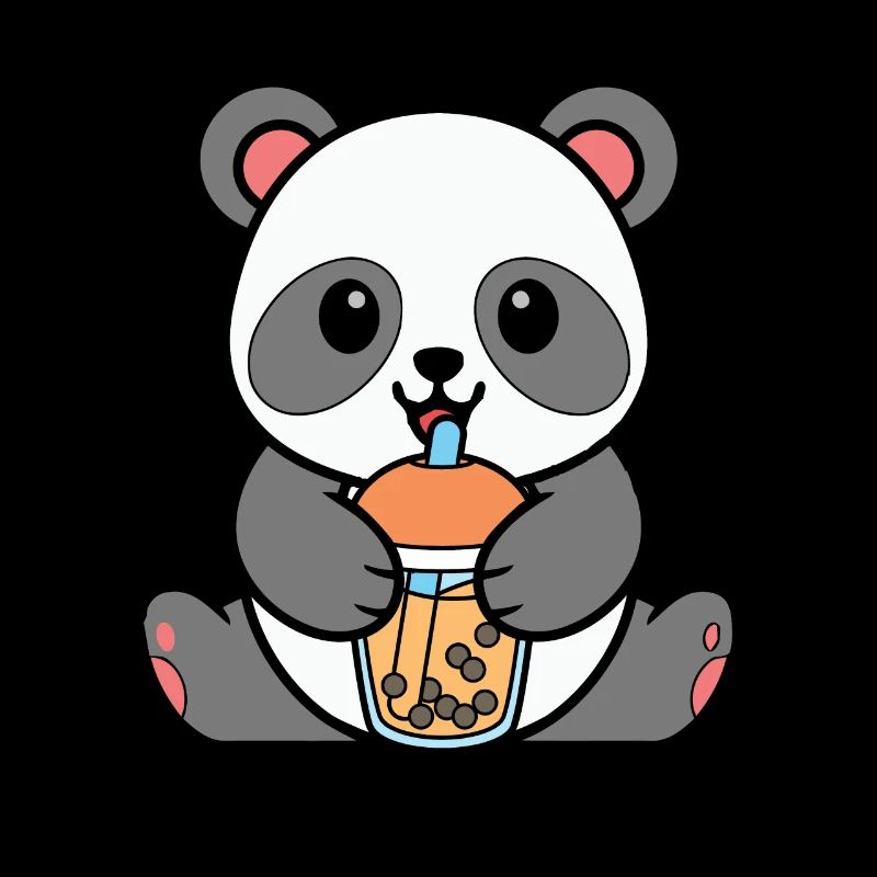 Bubble Milk Tea Panda Drinking Boba Milk Tea