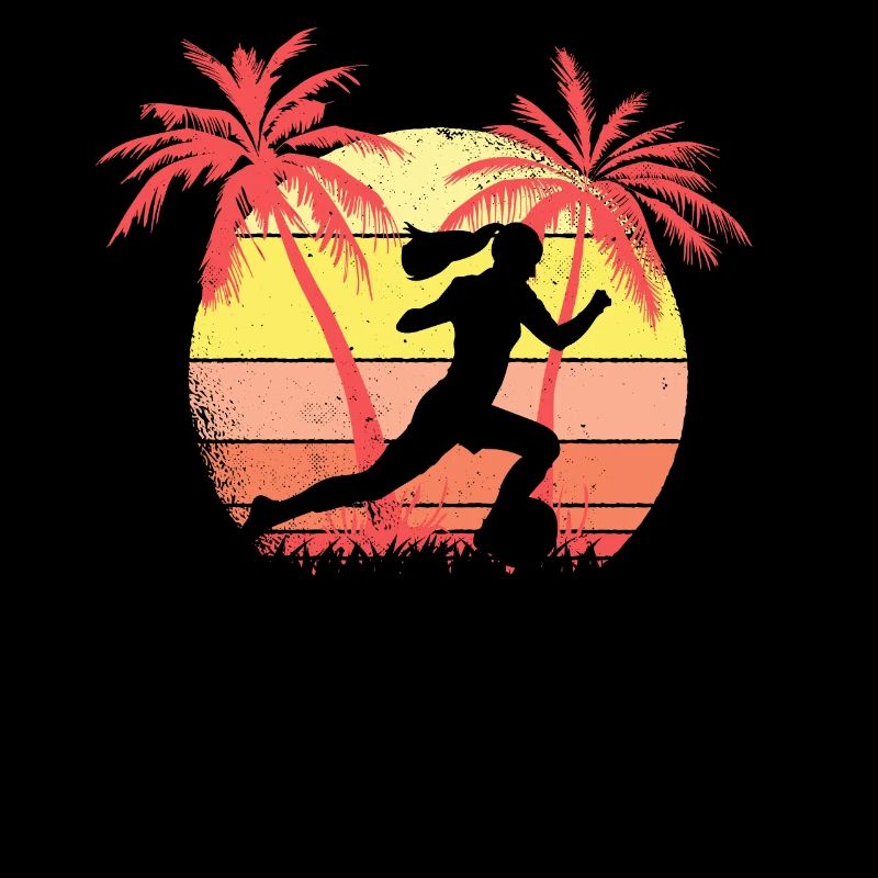 Fußballmädchen mit Summer Sunset 80s Palm läuft