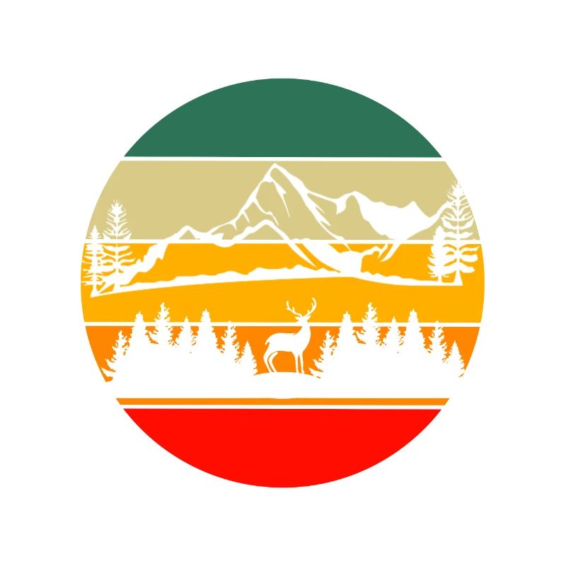 Retro Mountains Hiking Nature Hikers Forest Deer