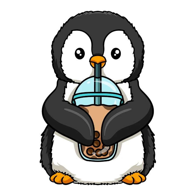 Penguin drinks bubble tea