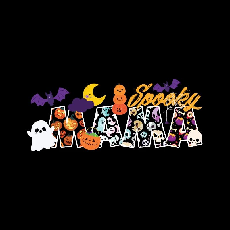 Spooky mama halloween pumpkin witches ghosts