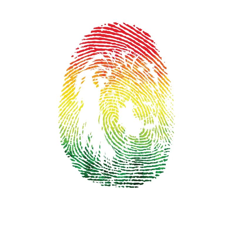 Empreinte digitale avec visage de lion et couleurs d’Afrique