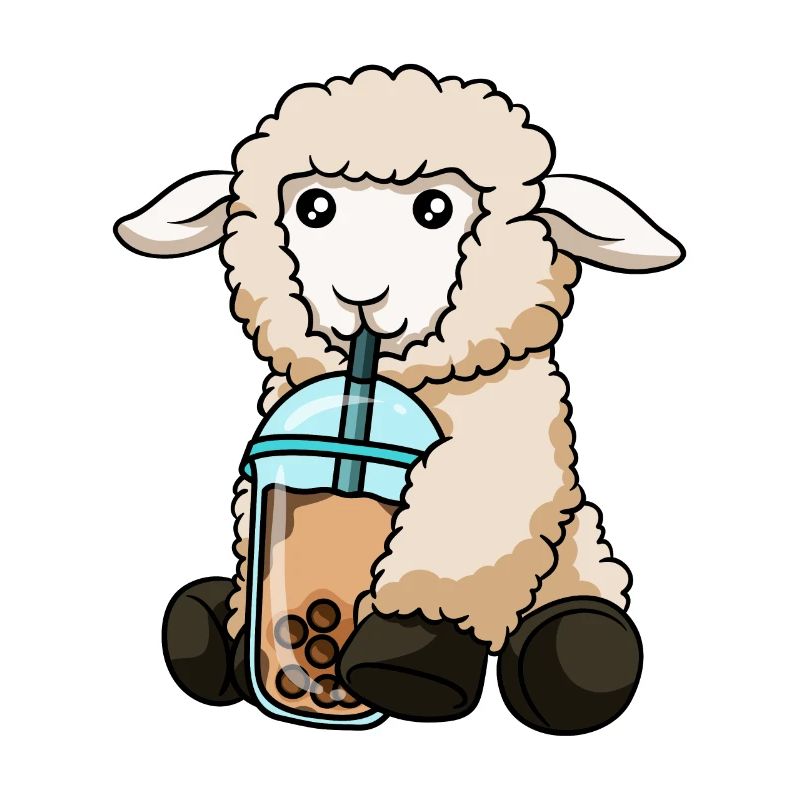 Sheep drinks bubble tea