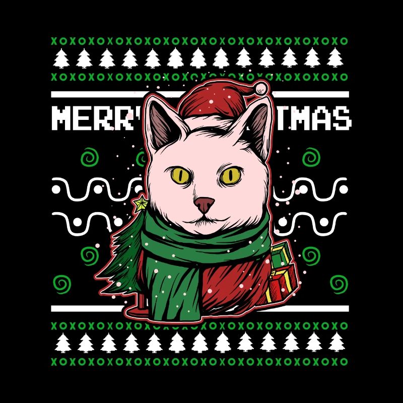 Moche pull de Noël Tshirt chat de Noël