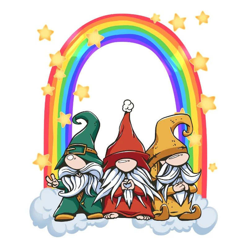 three gnomes at the Rainbow Gate