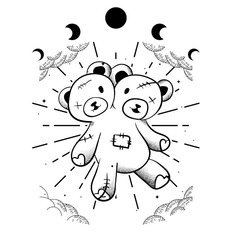 Kawaii Bear Gothic Moon Phases Two-headed Bear