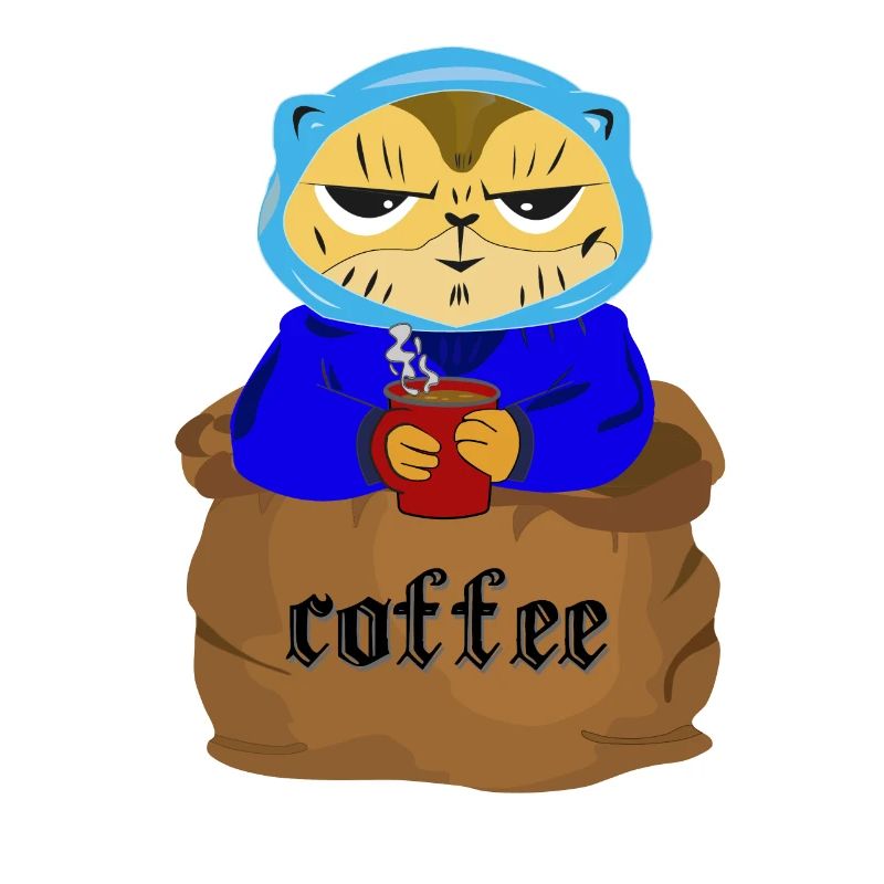 Kaffee im Sack mit einer Katze und ein Kaffeetasse